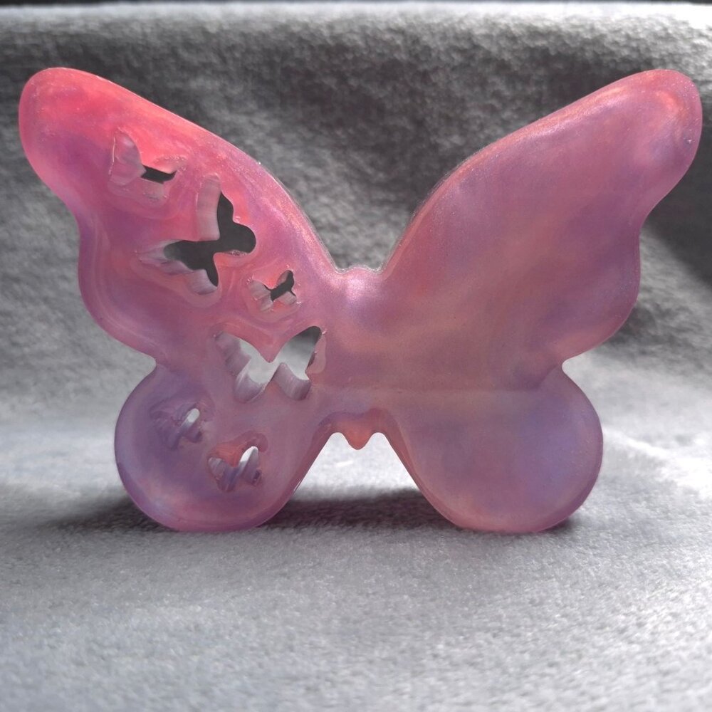Butterfly Handmade Resin Shelf Sitter Pink Purple Pearl Cut-Out Design 5 In Wide